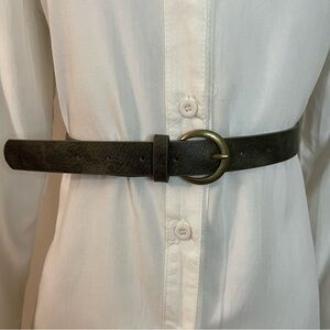 Olive green distressed PU leather skinny belt